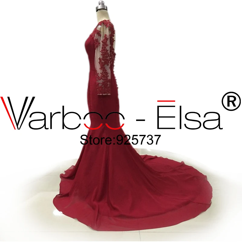 VARBOO_ELSA robe красное кружевное вечернее платье с аппликацией длинными рукавами