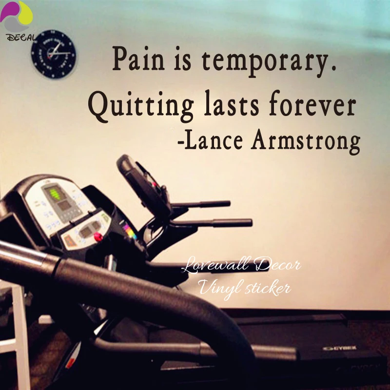 Мужская виниловая наклейка с надписью Pain is temporary Out last forever Lance Armstrong|wall sticker|quote wall