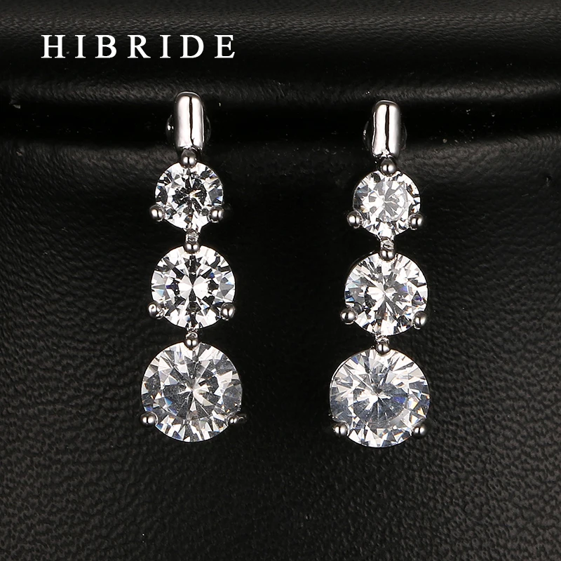 

HIBRIDE Round Stone Dangle Earrings Circle Fashion Long Pendant Drop Earrings For Wedding Jewelry Bridal Party Accessories E-23
