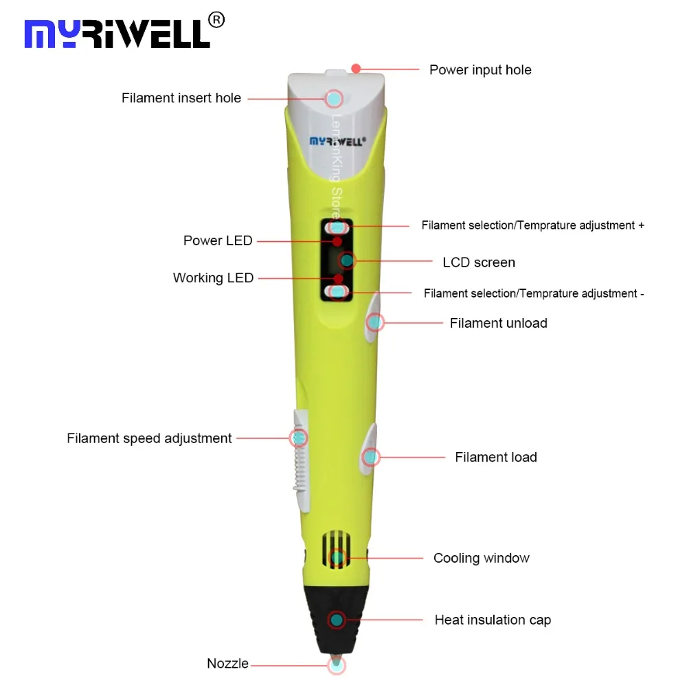 RP 200B Myriwell 3D Ручка 4 го поколения Встроенный аккумулятор Беспроводная зарядка DIY