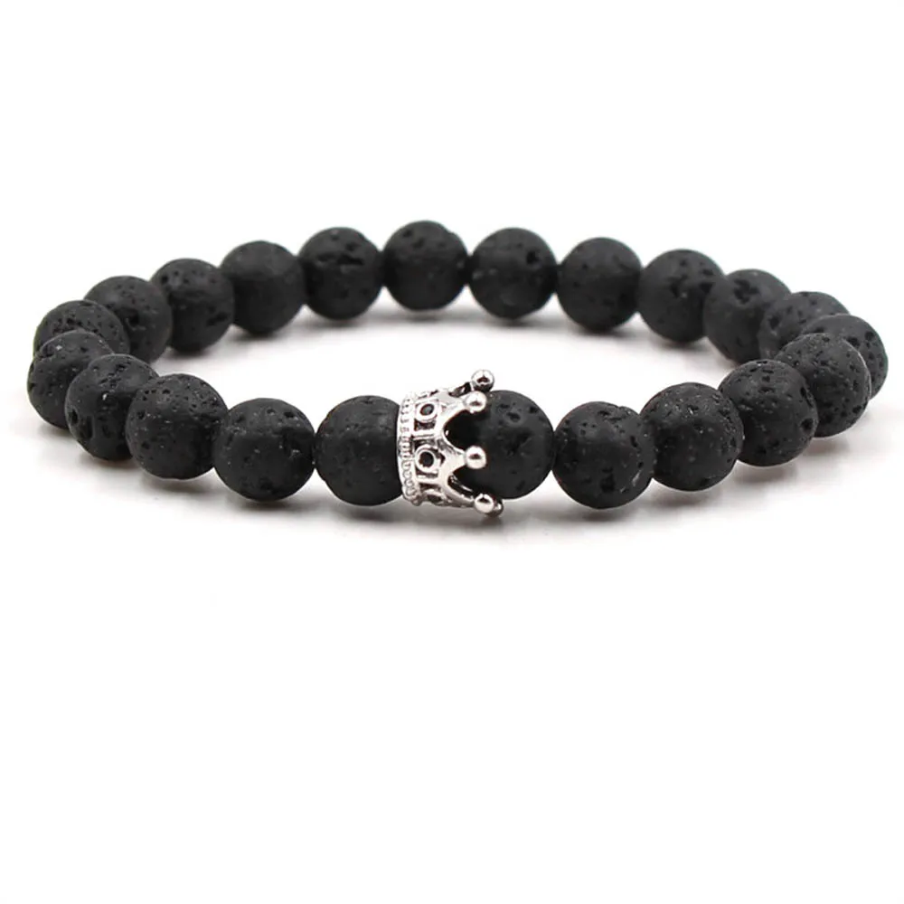 Набор из 2 шт. браслет с натуральным камнем и бусинами короной для пары