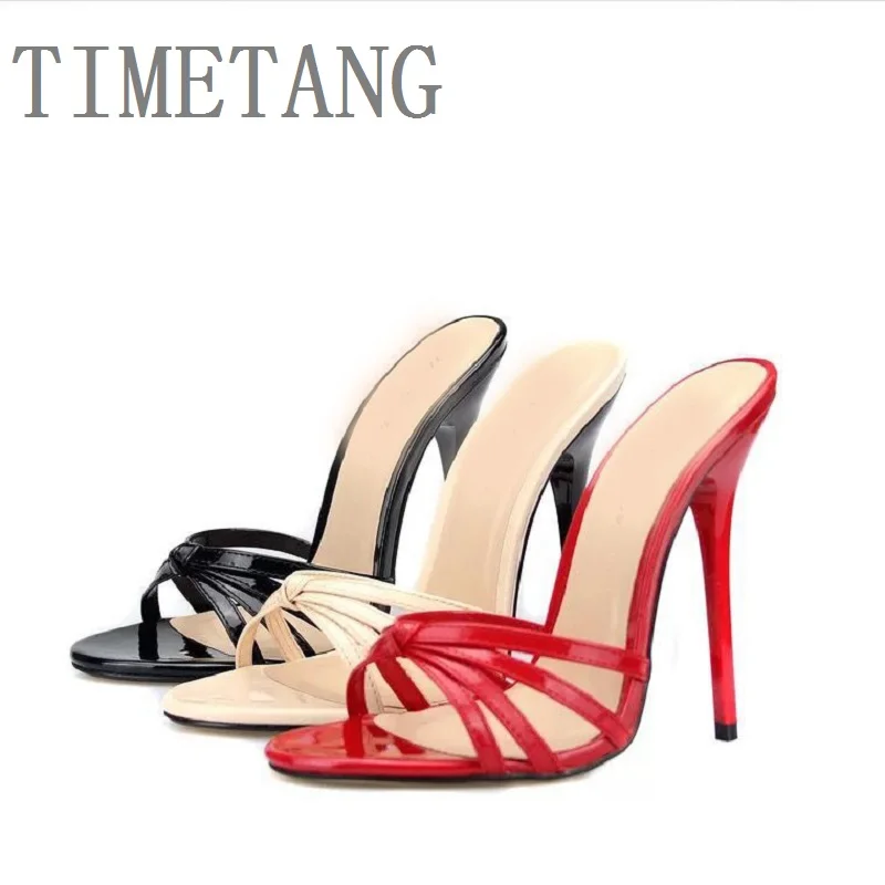 

Free Shipping 2018 New Women's Elegant Narrow Band Hollow Sandals 3color sexy Thin High Heels Club Slipper Shoes Big Size 40-50
