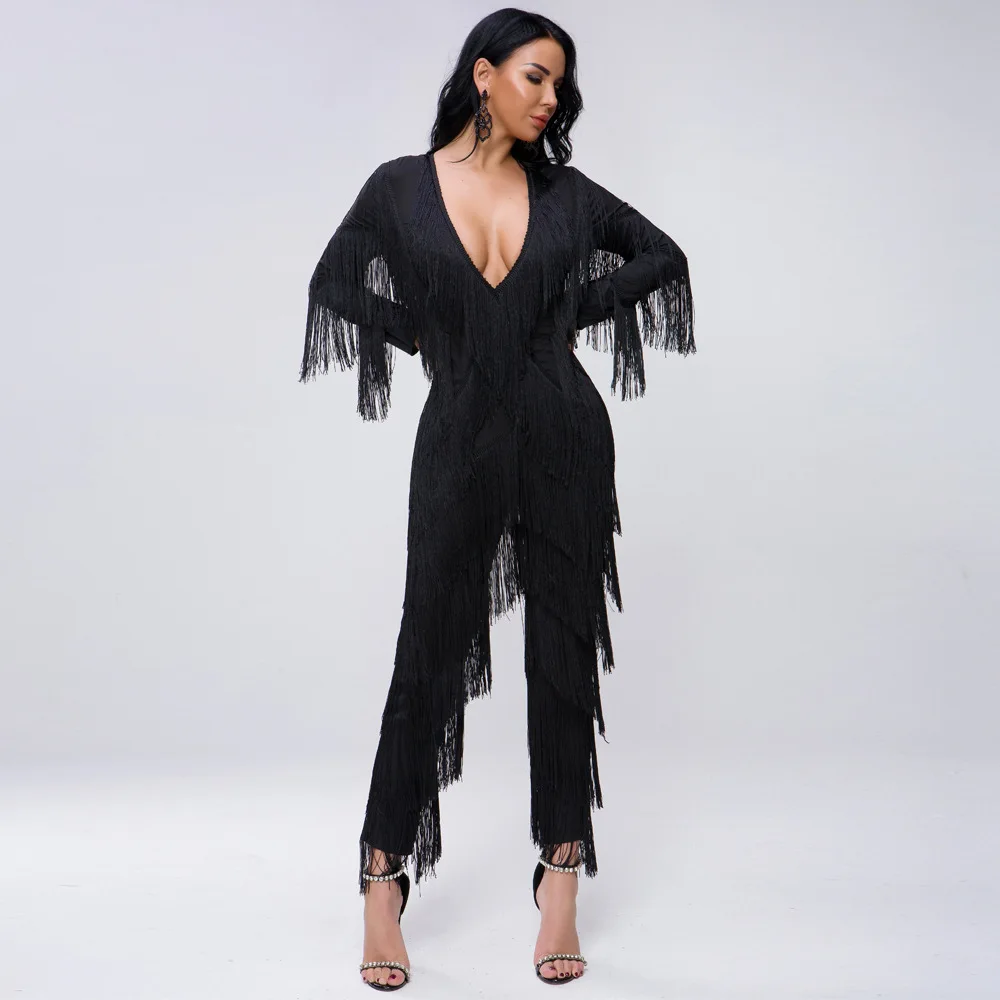 

Сексуальные комбинезоны женские модные летние костюмы с v-образным вырезом для ночного клуба с низким декольте элегантный комбинезон знаме...