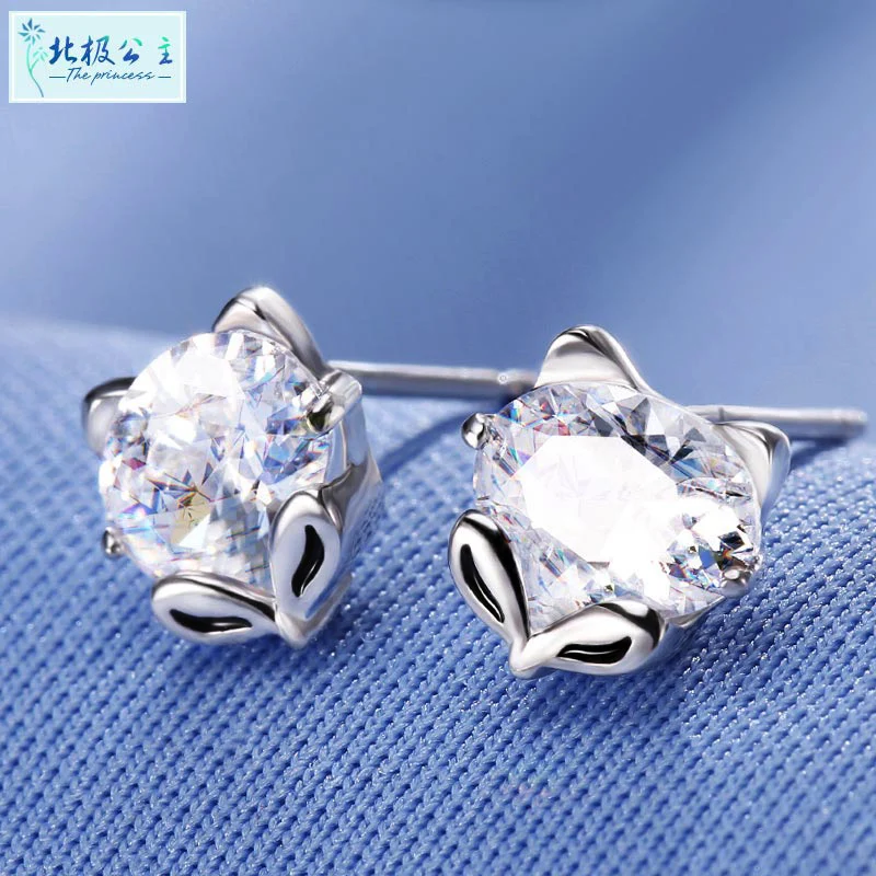 925 Sterling Silver Earring Funny Small Animal Fox Stud Earrings Luxury Cubic Zirconia Rhinestone bijoux orecchini donna | Украшения и