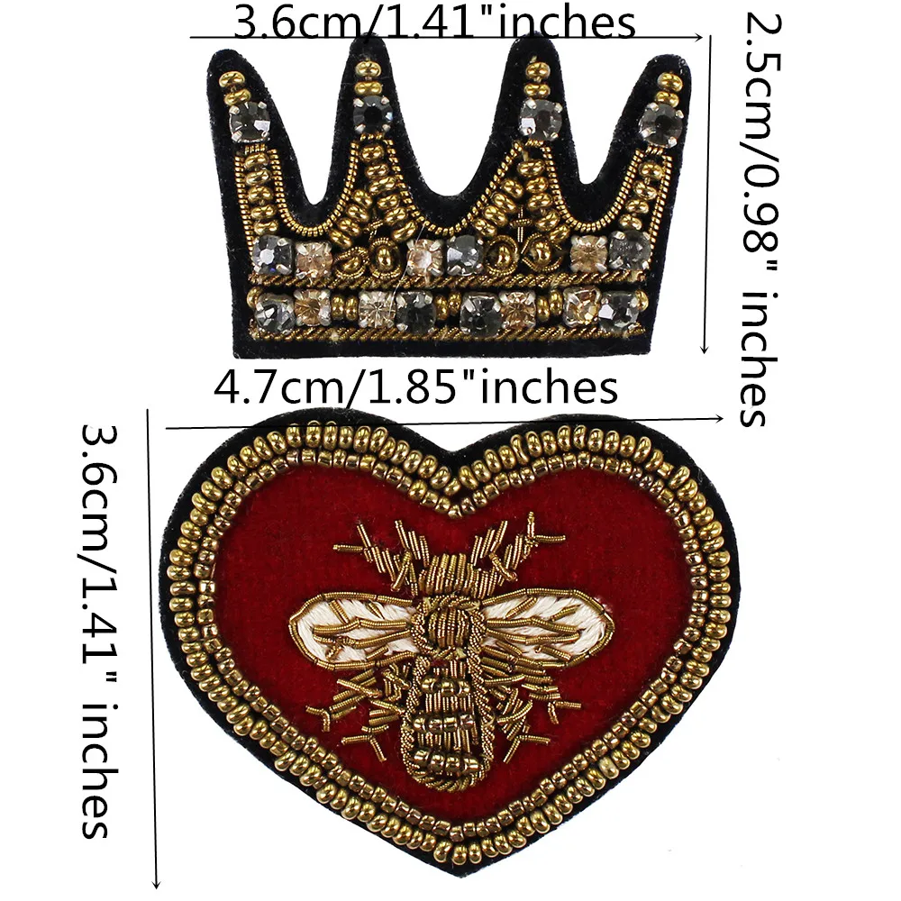 1pc Bee Crown Wreath Tiger Badge Love Heart Indian Silk Patch Beaded Applique Patches Vintage Embroidered Sewing P87 |