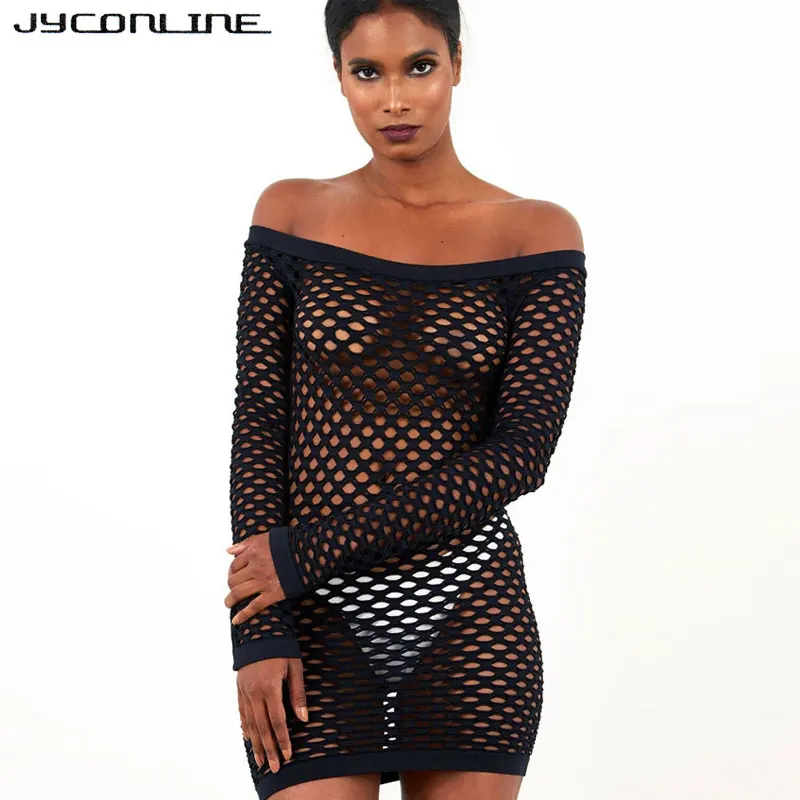 JYConline ажурное пляжное платье Vestidos женское летнее Сетчатое с открытыми плечами