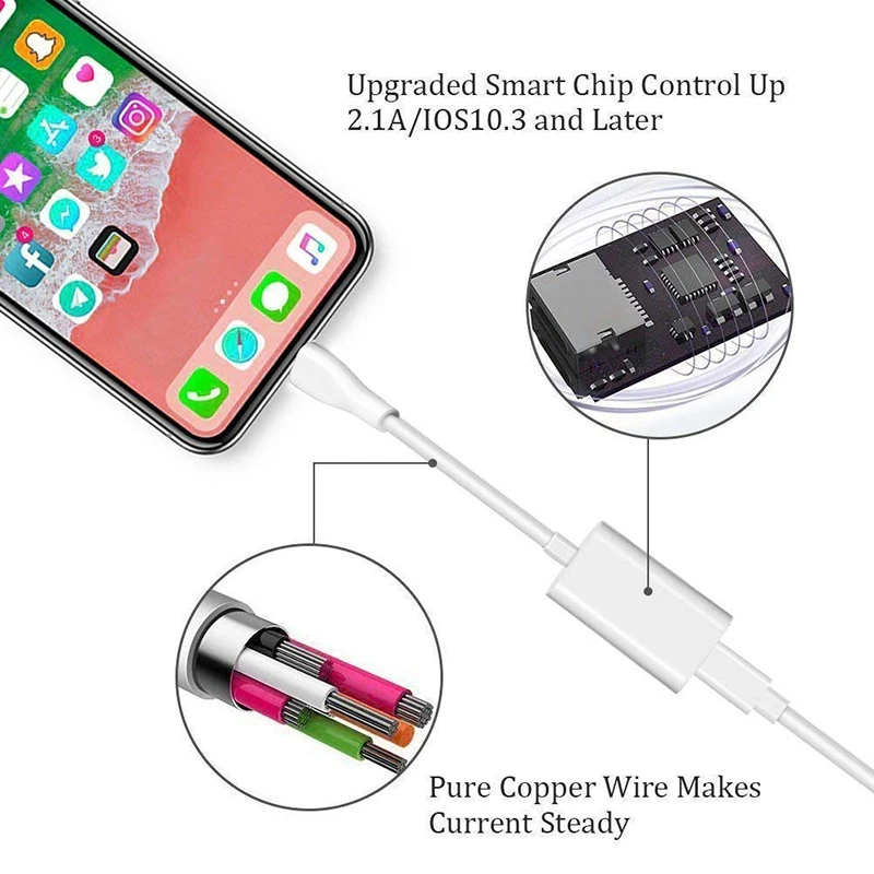 Двойной для Lightning Jack адаптер наушников аудио + вызов iPhone 7 8 10 X Зарядное устройство