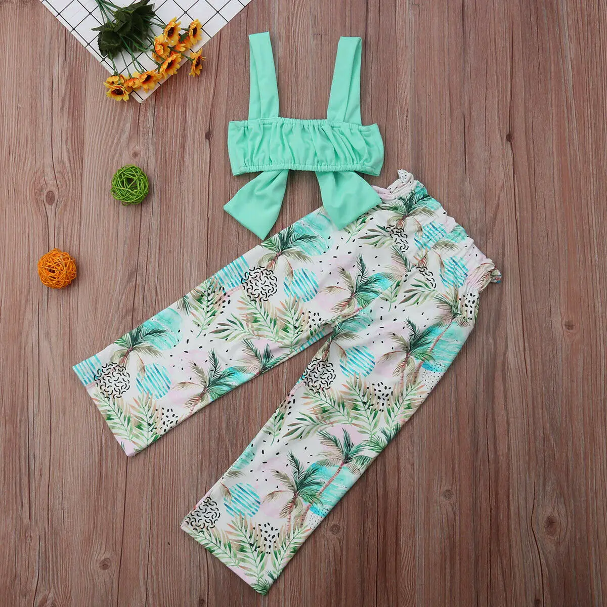 Pudcoco 2019 Brand Cute Fashion Kids Baby Girl Summer Bow-knot Crop Off Shoulder Outfits Tube Top+Floral Pants 2PCS Clothes Set | Детская