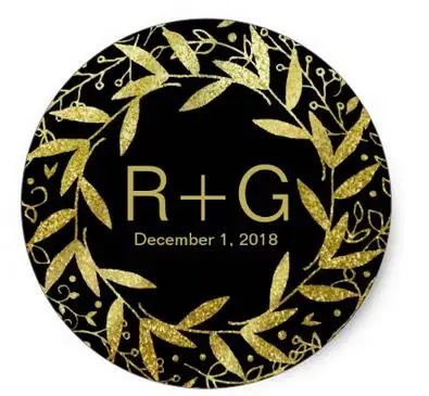 

1.5inch Circle of Leaves Wreath Gold Glitter black Classic Round Sticker