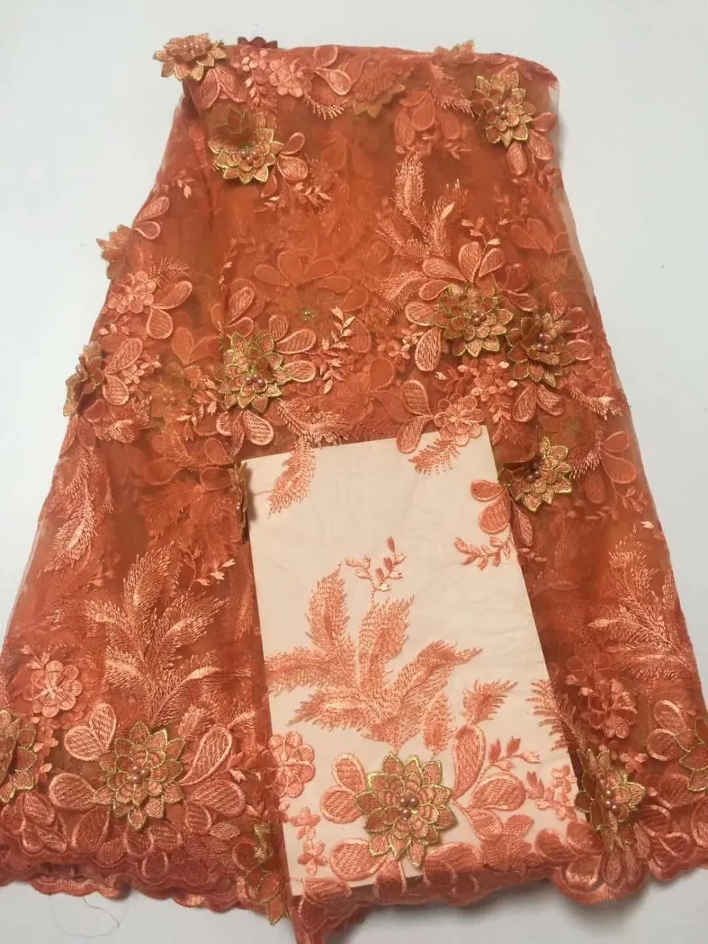 

French Lace Fabrics Laser Embroidery Design 3d Flowers Tulle Lace Fabric With Beads Nigerian Net Lace For Wedding TS7993