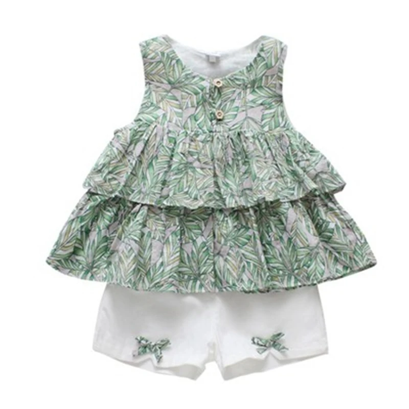 Одежда для маленьких девочек жилет с принтом в виде листьев шорты летние топы