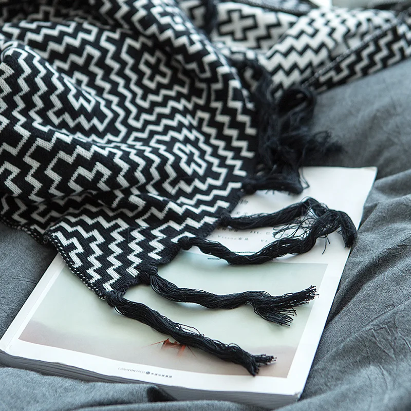 Одеяло DUNXDECO покрывало хлопковое вязаное плед в скандинавском стиле белого