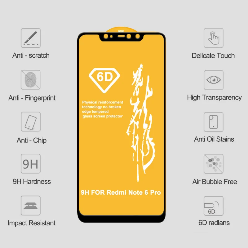 6D на стекло для Xiaomi Redmi Note 6 5 Pro 4X защита экрана Mi8 A1 A2 Lite 6X закаленное Plus 6A S2 |
