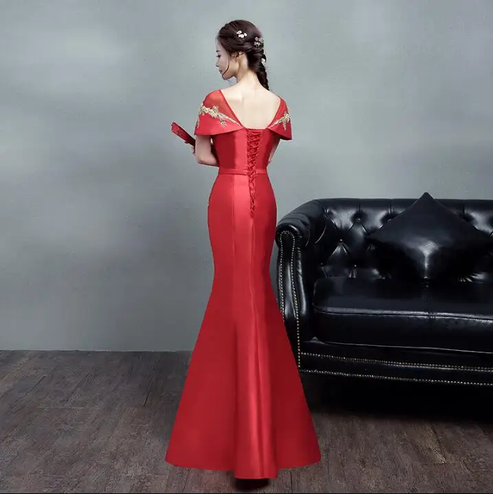 Красный вышитый Чонсам Феникс Русалка Свадебный китайский Фотофон|cheongsam dress|chinese