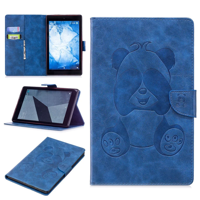 Cut Cartoon Flip Stand Cover For Amazon Kindle Fire HD8 2017 2016 8.0 inch Tablet Case Leather Funda Coque Panda Shell+Film+pen |