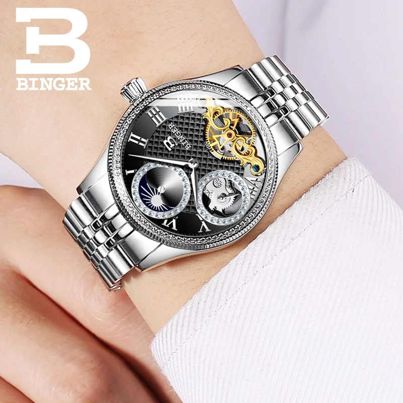 2018 новые механические мужские часы Бингер роль люксовый бренд Скелет наручные