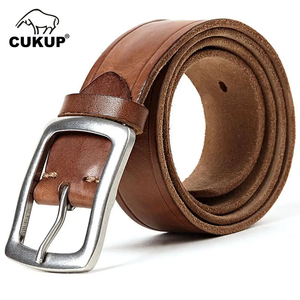CUKUP мужской 100% чистый качественный однотонный кожаный ремень из коровьей кожи