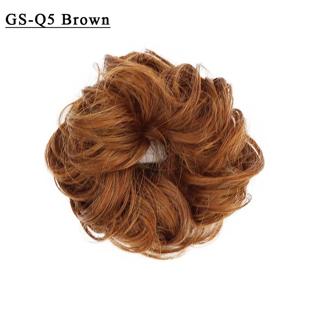 GS-Q5-Brown Красота, Синтетический Плетеный шиньон с зажимом для наращивания, Dun, коричневый, жесткие волосы, булочки, покрытие, черная резинка, кудрявые пончики, шиньоны - Цвет: GS-Q5-Brown