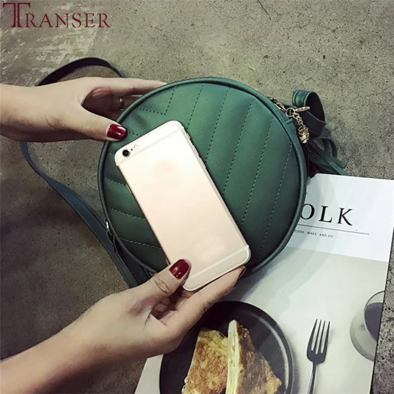 Transer 2018 Новая мода однотонная круглая женская сумка с кисточкой на плечо большая