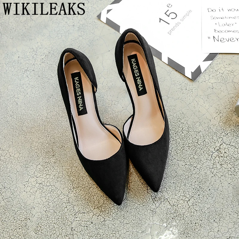 Черные туфли лодочки Женская обувь на очень высоком каблуке Пикантная офисная