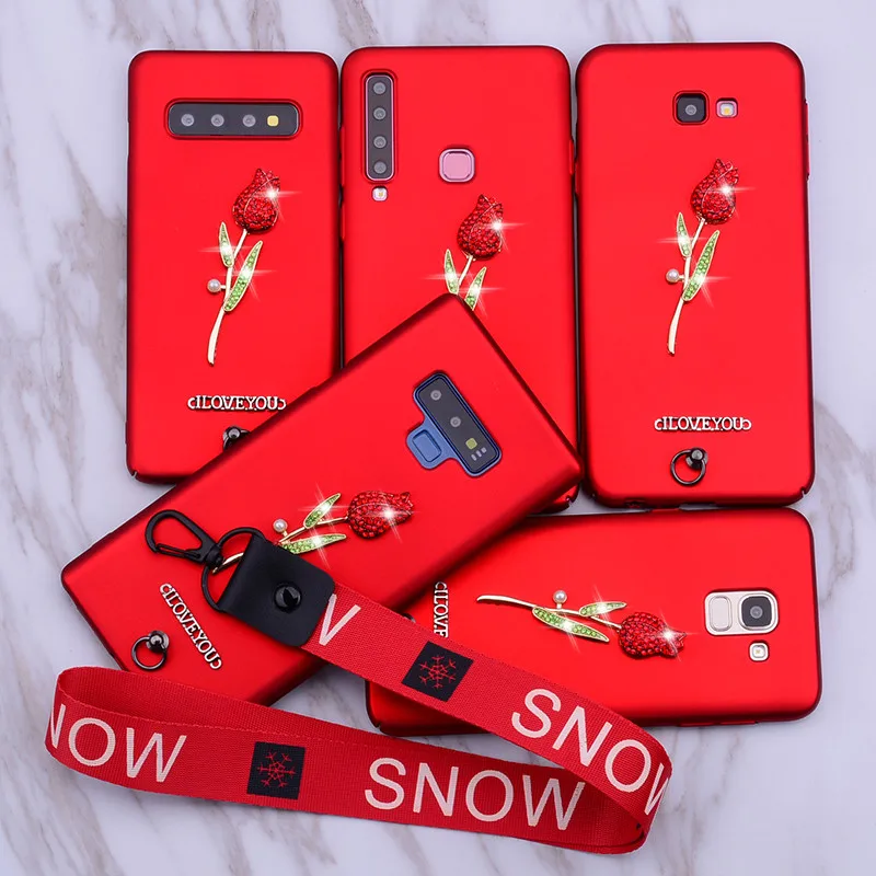 Lanyard rose phone case cover for Samsung Galaxy s10 s10e s9 s8 plus A3 A5 A7 2017 J7 J5 J3 2016 bling Protective matte bag |