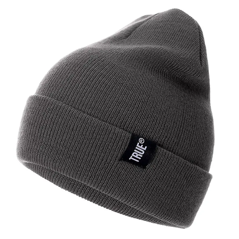 1 PCS Letter True Casual Beanies For Men Women Fashion Knitted Winter Hat Solid Color Hip-hop Skullies Bonnet Unisex Cap Gorros - Цвет: Dark Gray
