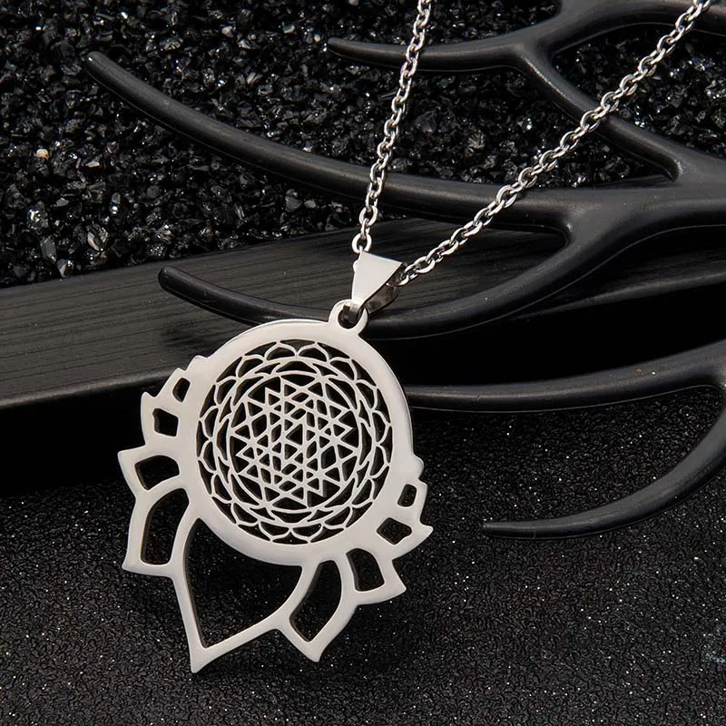 Подвески из нержавеющей стали Sri Yantra ожерелье с цепочкой 60 см для женщин |