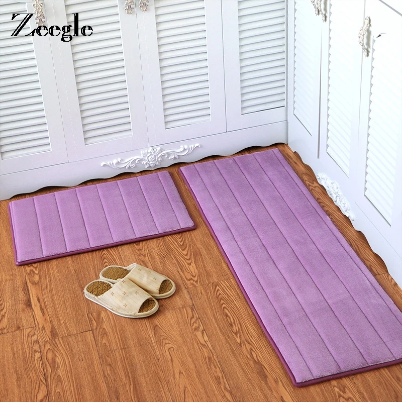 Zeegle Кухня Ковер Коврик Non slip Ванная комната ковер в полоску из кораллового флиса