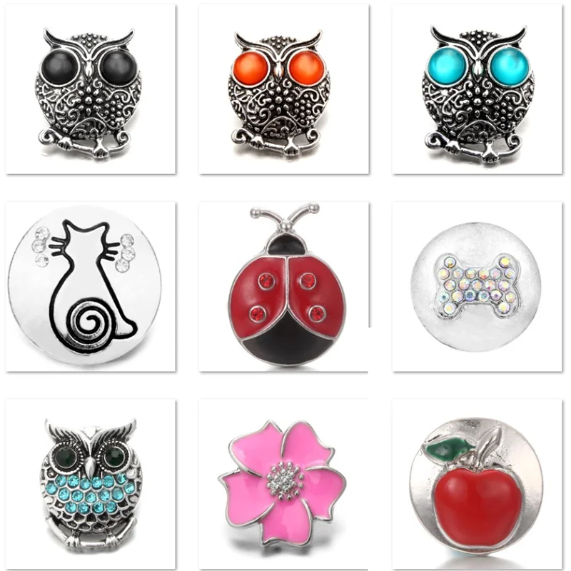 

XH8035 Crystal 18mm owl cat dot Metal Snap button fit snap jewelry DIY