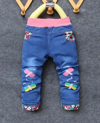 Джинсы Voor Meisjes Baby Lange Broek bordoren Libellen en bloemen Baby Broeken lente Zuigeling Meisjes джинсы Broek - Цвет: Бежевый