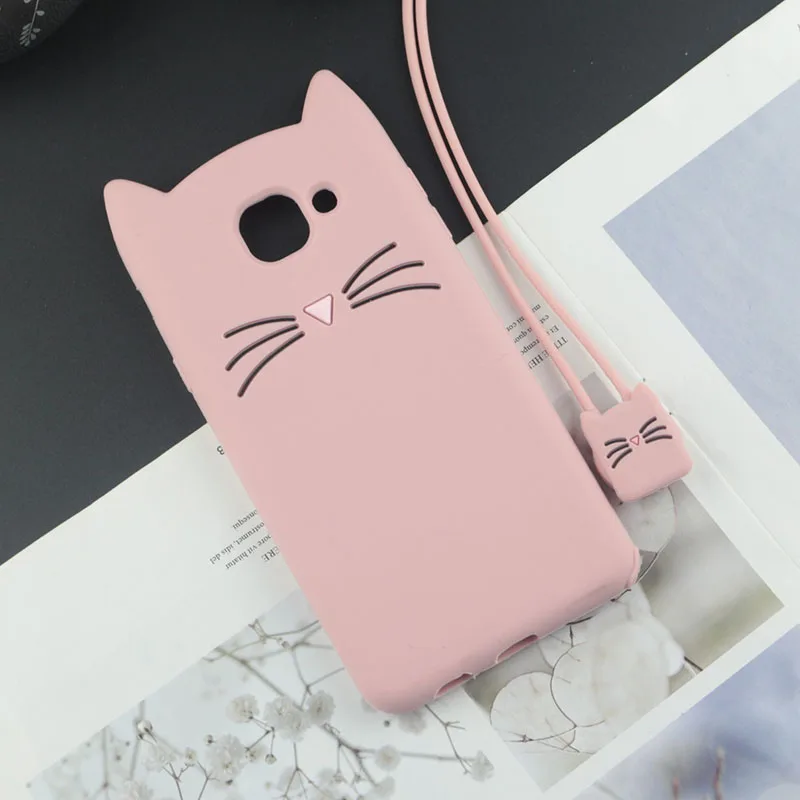 HuxuPink With Rope Милый 3D мультяшный силиконовый чехол для samsung Galaxy J4 Plus чехол s Япония блестящая борода кошка кошечка с милыми ушками чехол для телефона J4+ J415F - Цвет: HuxuPink With Rope