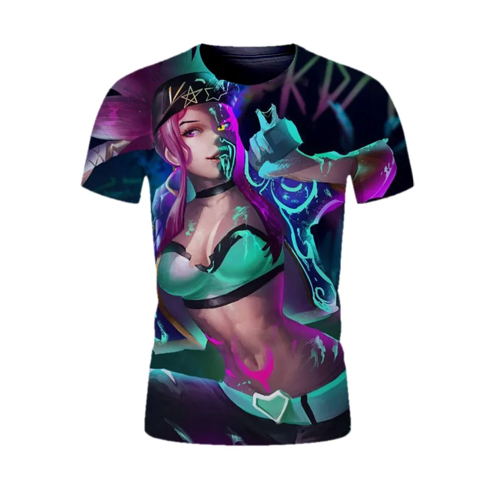 3D print Akali t-shirts sex game character t shirt summer casual tees teens round neck tshirt fashion new t-shirt men anime tops | Мужская
