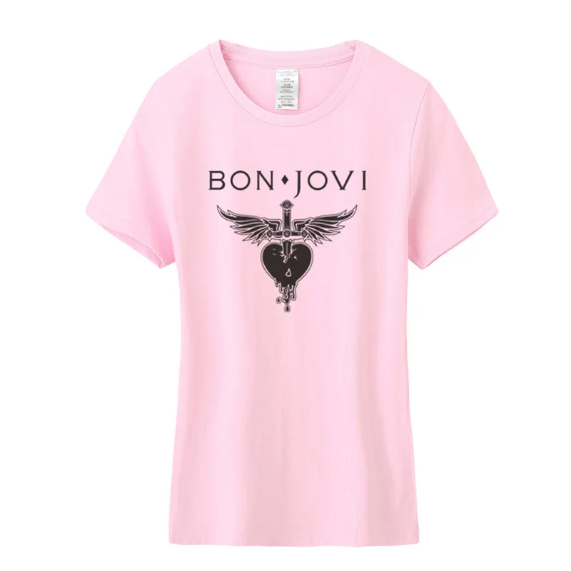 Летние модные женские туфли Bon Jovi футболка Изделие из хлопка с короткими рукавами