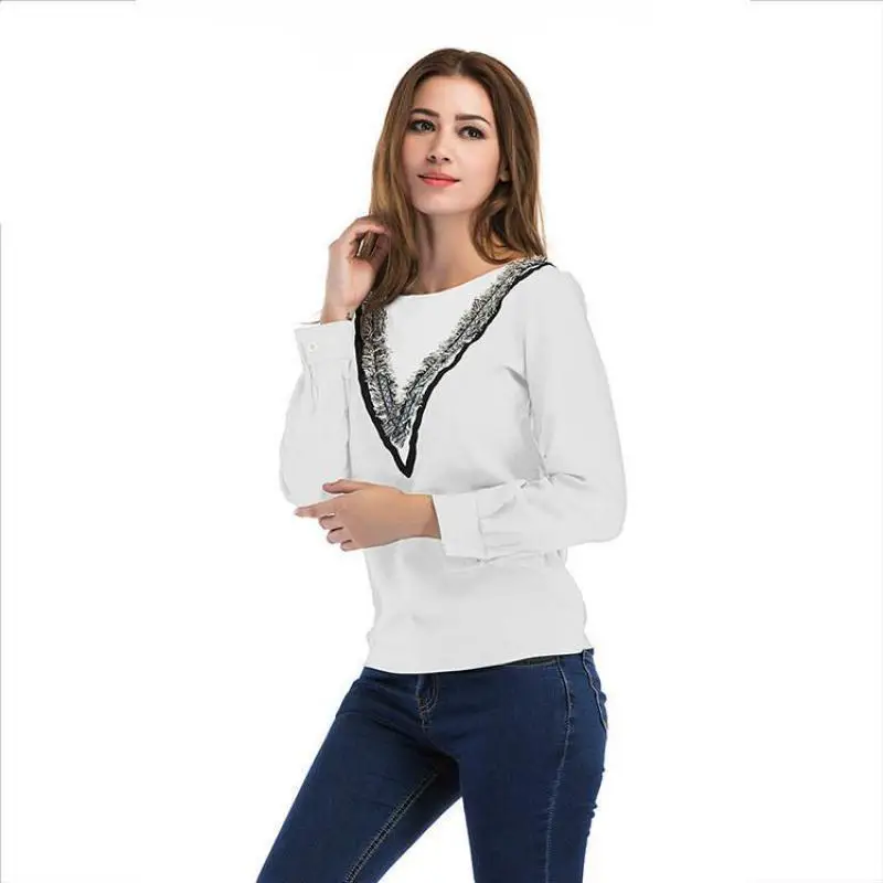 NFIVE Brand 2017 Women Thin Lace T-shirts Europe And America Autumn New Long Sleeved T-shirt Quality Fashion Casual Loose Shirt | Женская