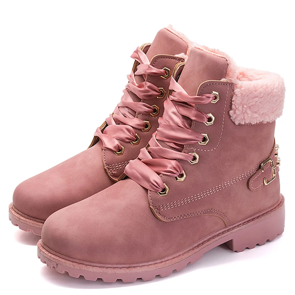 FINDHER/женские зимние ботинки женская обувь на меху короткие ботильоны шнуровке