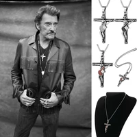 guitar cross pendant necklaces men jewelry stainless steel chain christian crucifix johnny hallyday