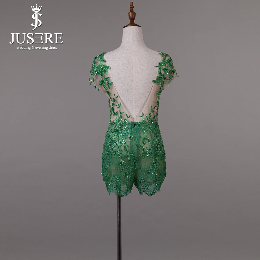 Платье с коротким рукавом и кружевной вышивкой JUSERE мини-платье открытой спинкой