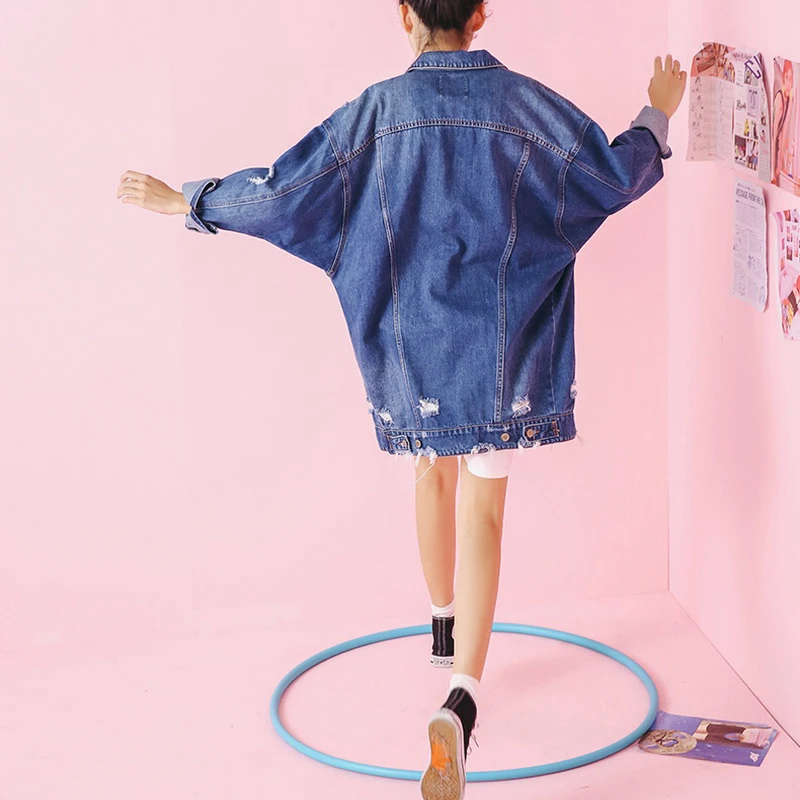 Новинка весны осенние джинсы Куртки 2017 Синий Винтаж джинсовая куртка Длинные