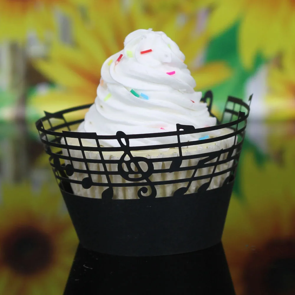 50 шт. лазерная резка изящные резные музыкальные ноты обертки для кексов красивая