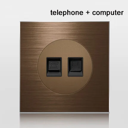 telephone Computer 86 Тип 1 2 3 4 банда 1 2way кофейная панель из алюминиевого сплава розетка пять отверстий Европейская промышленность переключатель Франция Германия Великобритания розетка - Цвет: telephone Computer