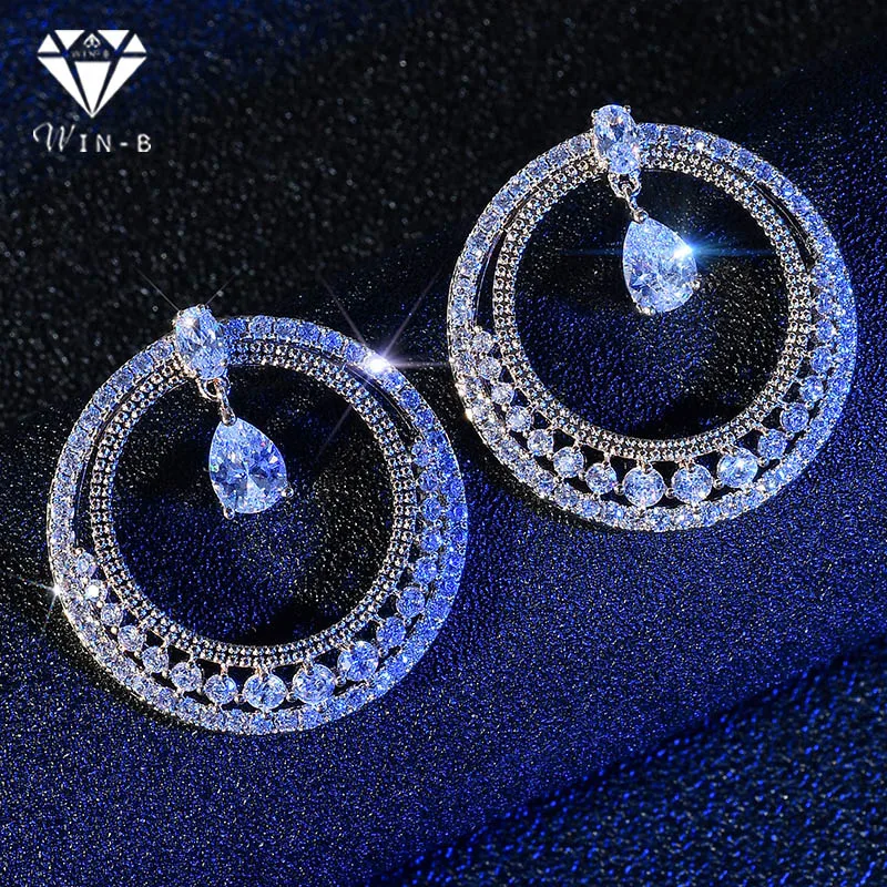 Luxury AAA Zircon Round Crystal Earings with stone S925 silver needle Pendant Circle Dangle Earing Rhinestone Jewelry accessory | Украшения