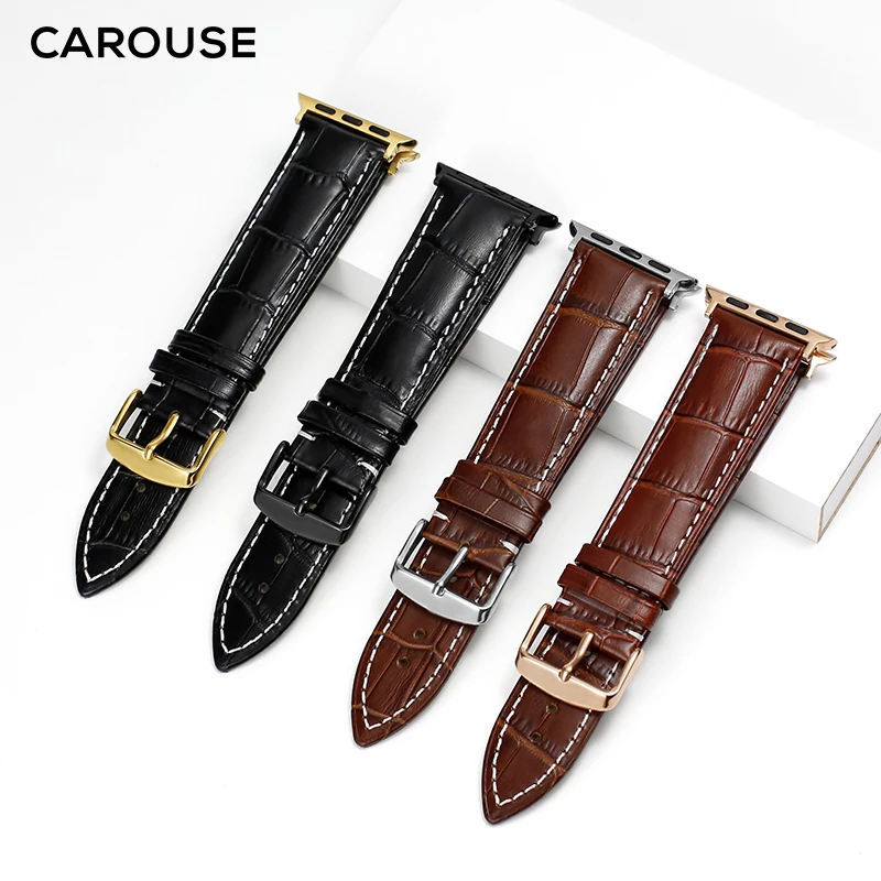 Carouse Watch Accessories Calf Genuine Leather Strap For Apple Watch Band 42mm 38mm Series 4/3/2/1 iWatch 44mm 40mm Watchband