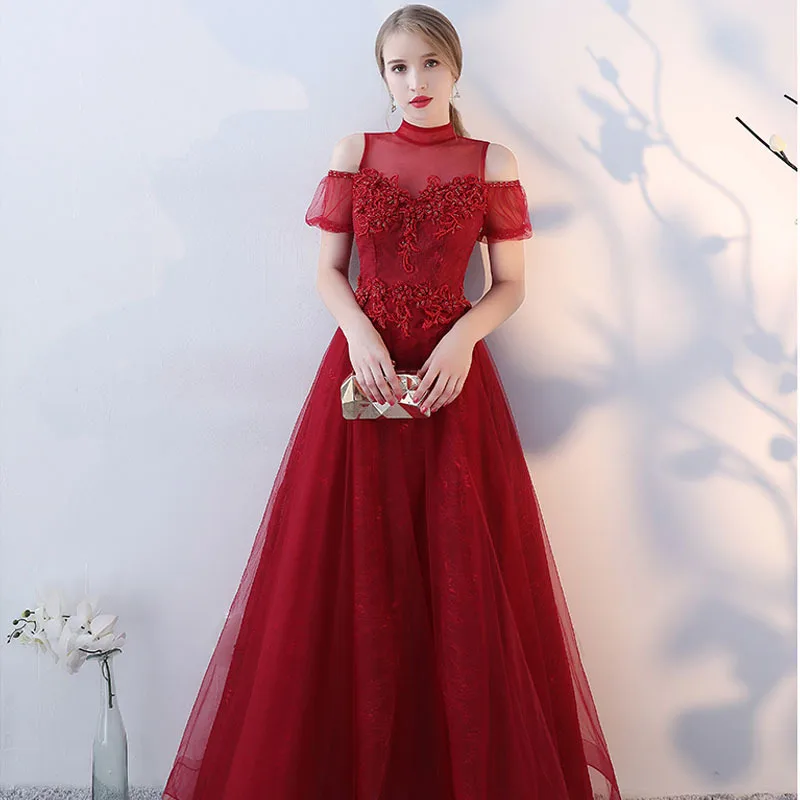 Luxury Beads Work Summer Fashion Evening Dress Elegant Woman Princess Wine Red Long Prom | Свадьбы и торжества