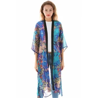 fashion women sunproof cardigan swim bikini cover up flower print soft loose kimono cardigan coat