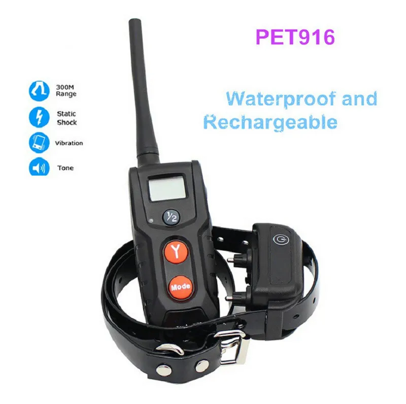 PET916 ошейник для дрессировки собак 300 м Пульт дистанционного управления электрический ошейник водонепроницаемый перезаряжаемый статический шок Вибрация Анти лай