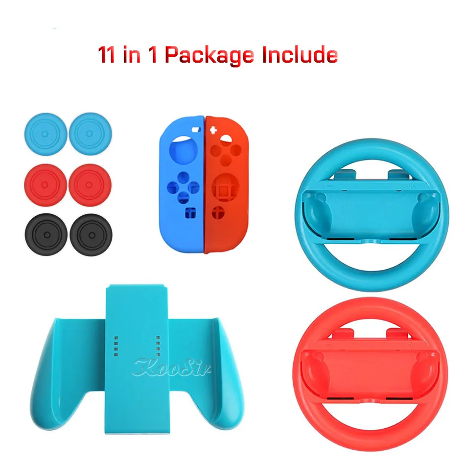 11 in 1 kit 11 в 1, аксессуары для переключателей, джойстик, джойстик, рулевые колеса, ручки, силиконовый чехол, аналоговые колпачки для nintendo Switch - Цвет: 11 in 1 kit