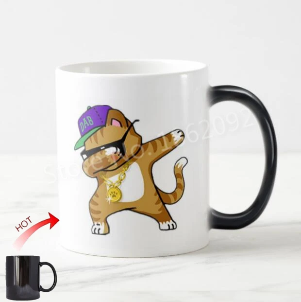 Funny Dabbing Cat Magic Mug Novelty Hip Hop Dab Coffee Tea Cup Cute Glasses Cats Kitten Morphing Cups Birthday Xmas Gift | Дом и сад
