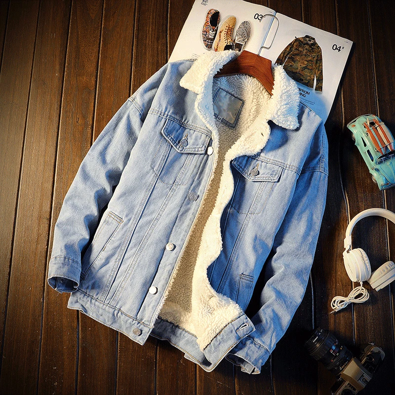 

2019 Fashion Casual Wild Mems Denim Jacket High Quality Warm Outwear Male Size M-5XL