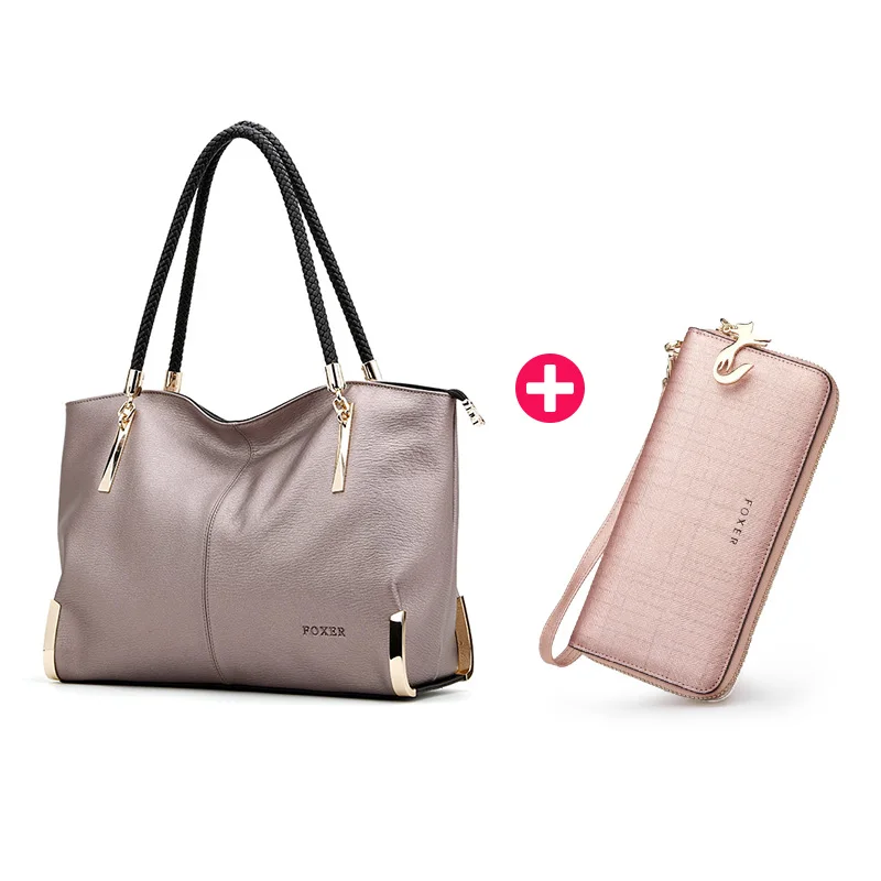 bag with wallet FOXER бренд Для женщин из коровьей кожи Сумки сумка Роскошные пряди Сумочка в комплекте ladytotes большой Ёмкость, на молнии, Женская сумочка, кошелек - Цвет: bag with wallet