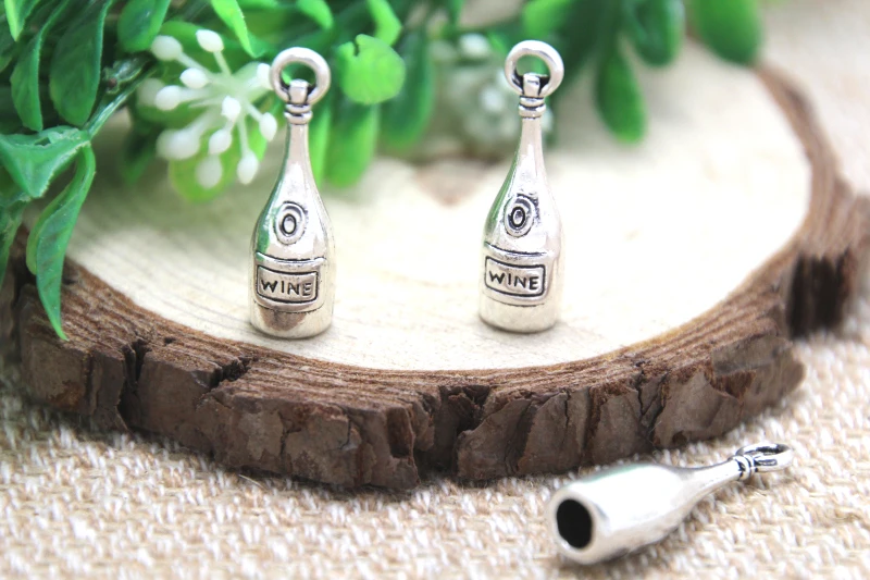 12 шт-подвески-чармы в виде бутылок вина, Античные тибетские серебряные 3D Подвески-чармы в виде бутылок вина подвески 28x8mm